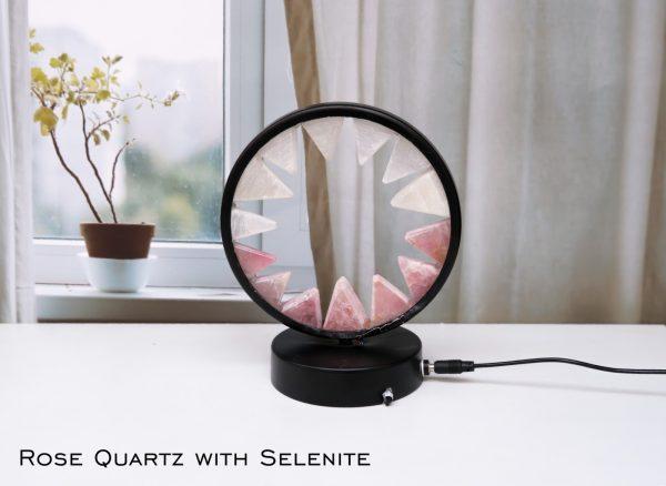 Rose Quartz And Selenite Circular Moon Lamp